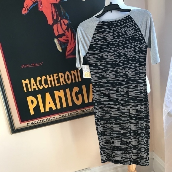 LULAROE:Julia XXS Black, Gray, Striped Cream Dress - Picture 2 of 5